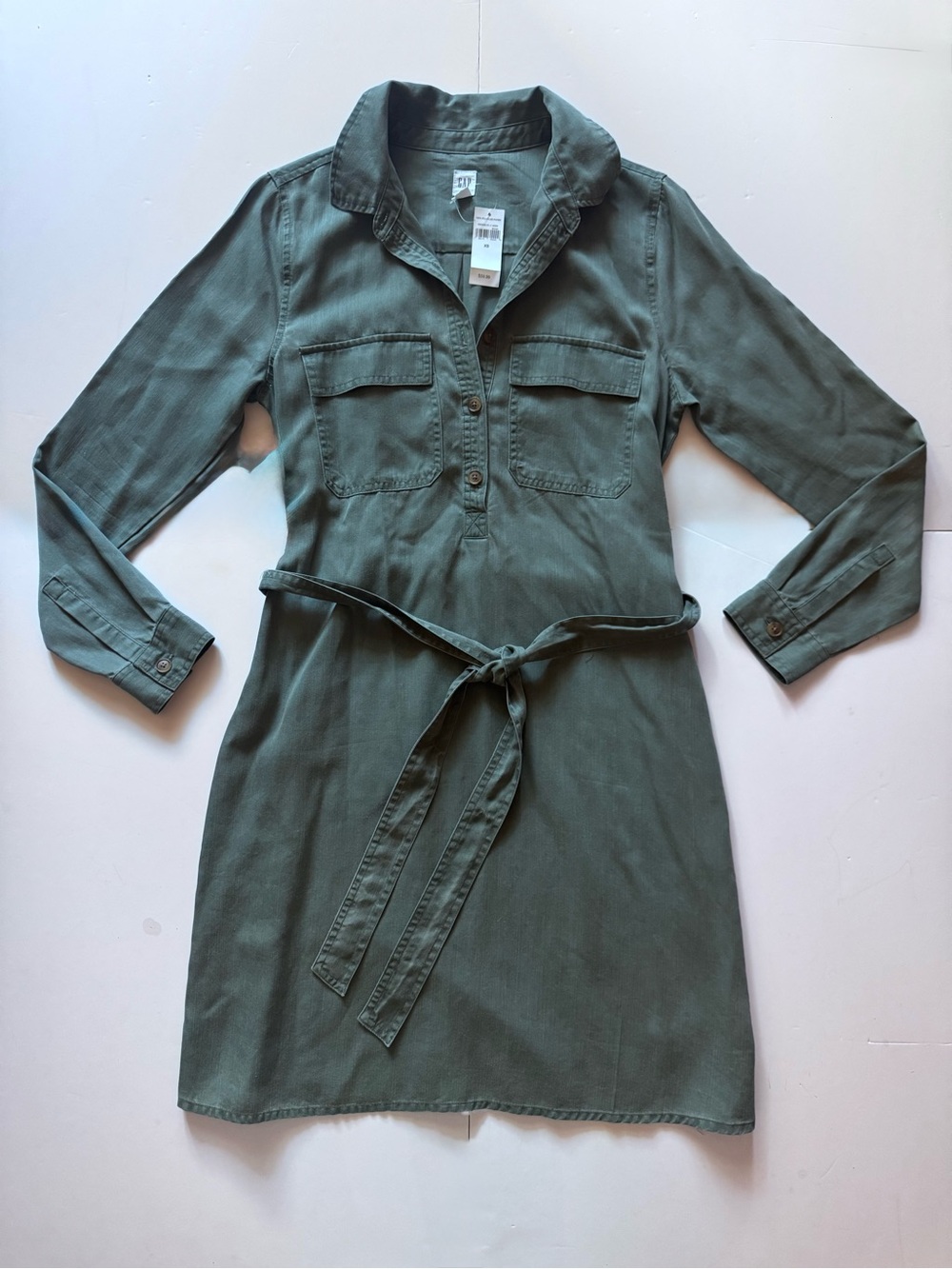 GAP Olive Green Long Sleeve Shirt Dress in Sz XS NWT